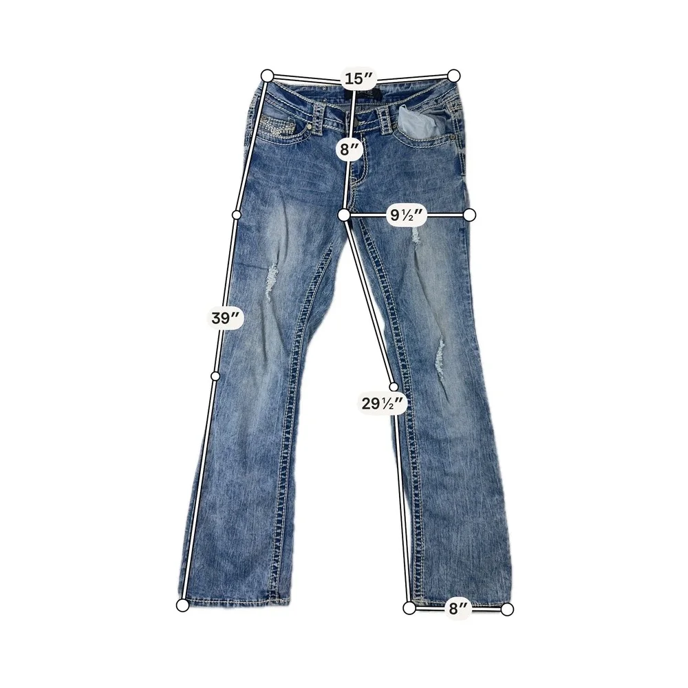 Rue21 Premiere Jeans Womens 9/10 Slim Boot Curvy 30 Blue Distressed Denim Cotton